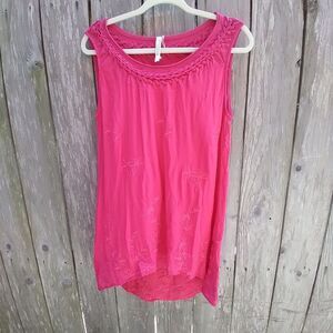 Maria Rerio size L sleeveless tunic top embroidered hot pink embroidery